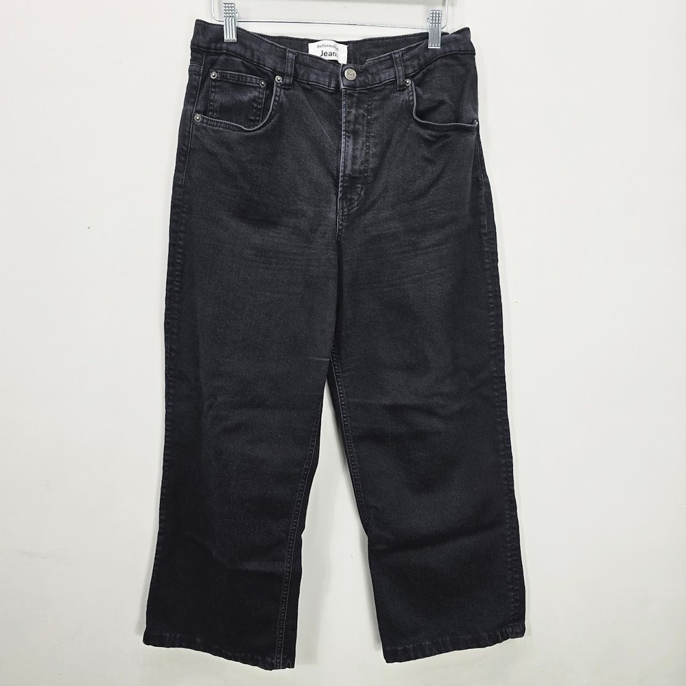 Reformation Jeans 32Wx25L Black Wide Leg High Rise Wide Leg Cropped Stretch